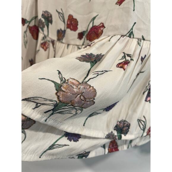 Pleione White Floral Blouse Women’s Medium Sheer V-Neck Long Sleeve Ruffles - Picture 6 of 8